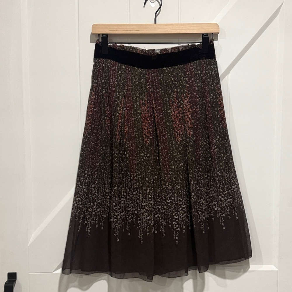 Banana Republic 100% Silk Brown Patterned Midi Skirt